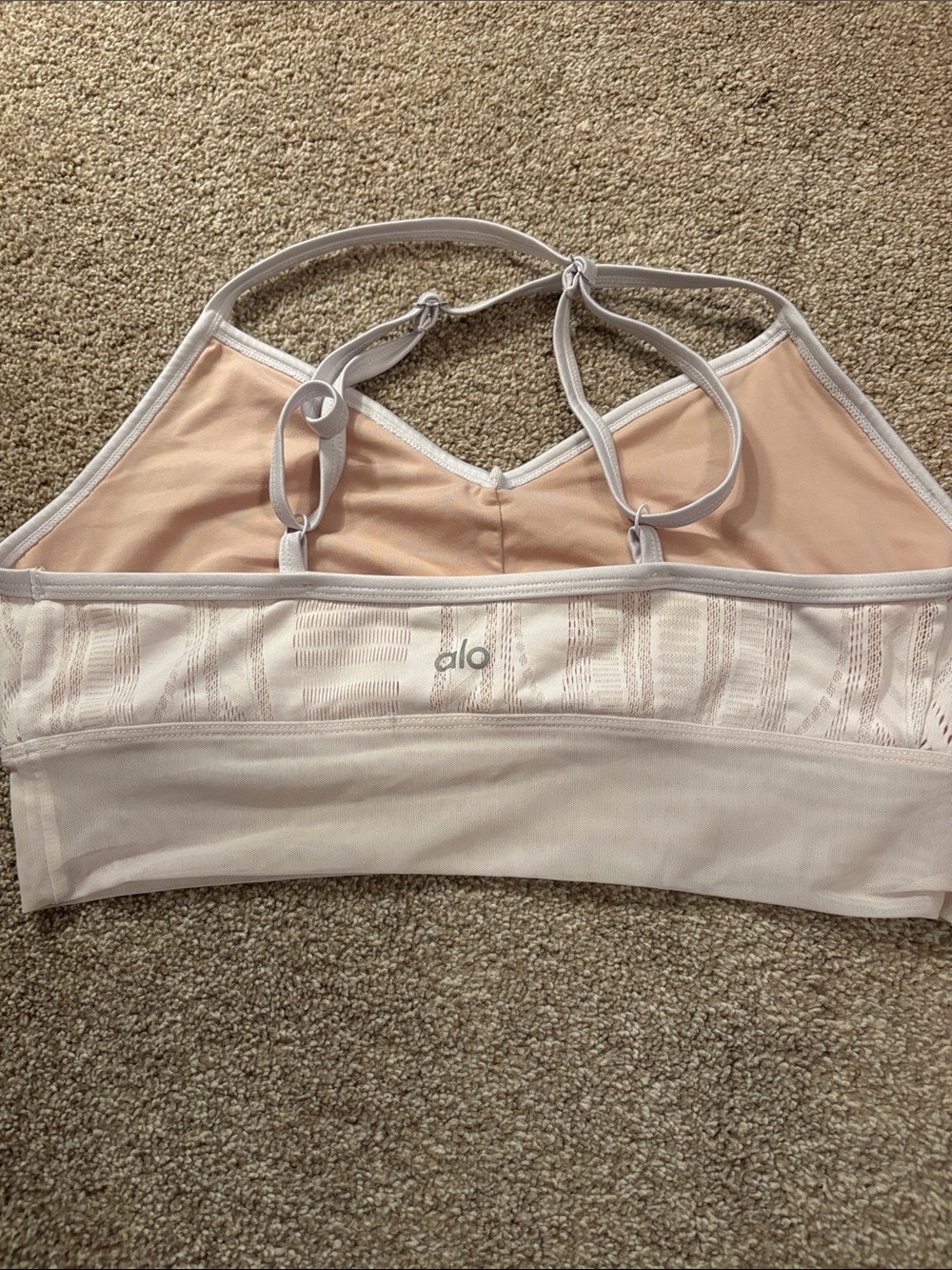 ALO Yoga Light Blush Strappy Mesh-Back Sports Bra